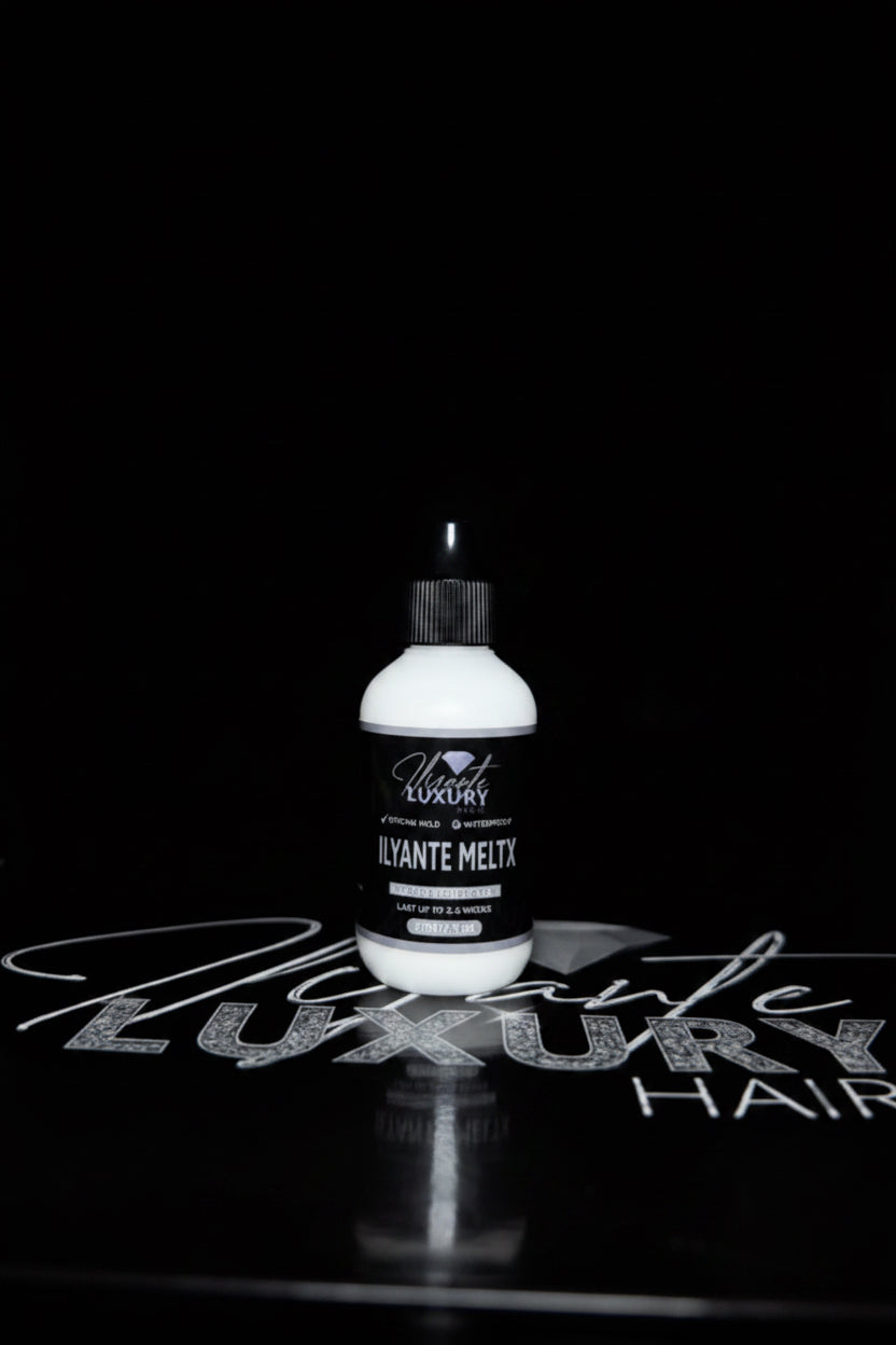 ILYANTE MELTX LACE GLUE IS A ULTRA STRONG FIRM HOLD / SWEAT PROOF THIS 60ML BOTTLE IS A PERFECT TRAVEL SIZE 